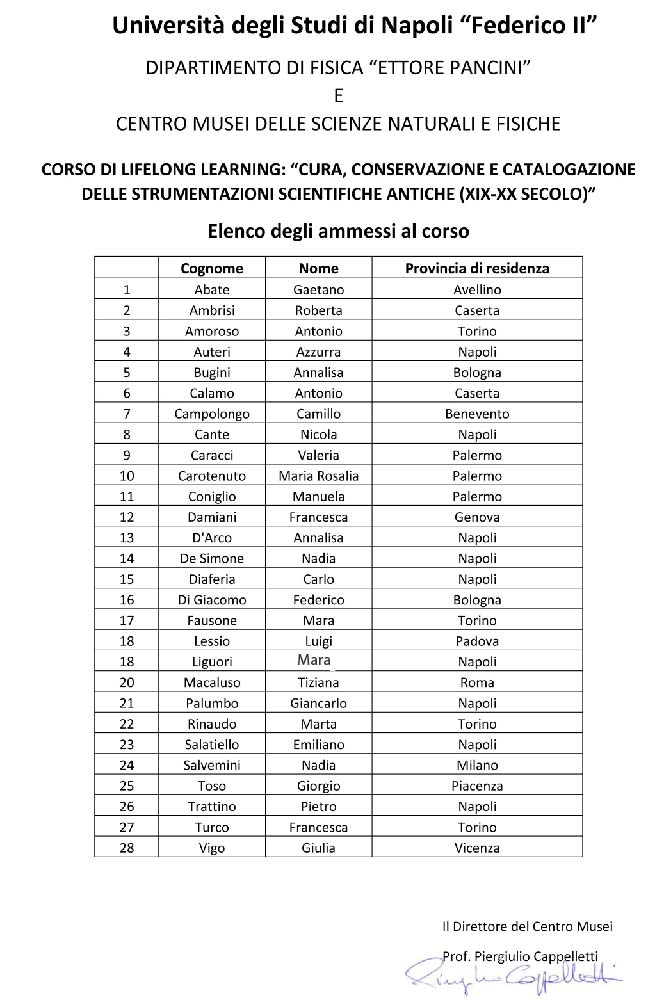 elenco ammessi corso